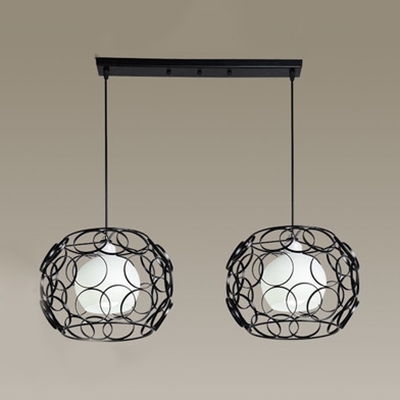 Black/White Hollow Globe Pendant Light 2 Lights Simple Style Metal Hanging Light for Restaurant