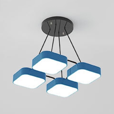 Candy Colored Square Pendant Light 4/6/9 Lights Nordic Style Acrylic Chandelier for Study Room