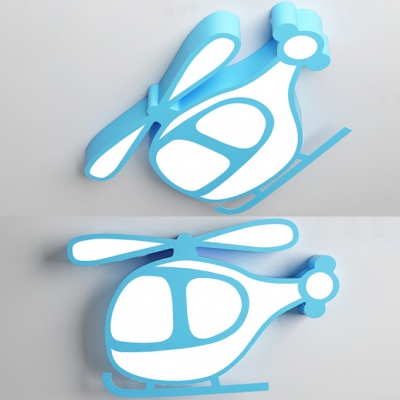 Cartoon Helicopter Flush Mount Light Creative Acrylic Ceiling Lamp with White Lighting for Bedroom