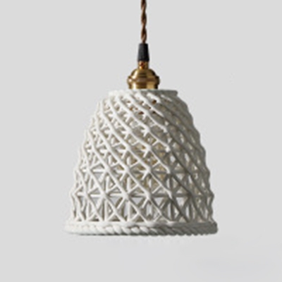 Ceramics Hollow Dome Pendant Light One Light Nordic Style Hanging Light in Blue/White for Study Room