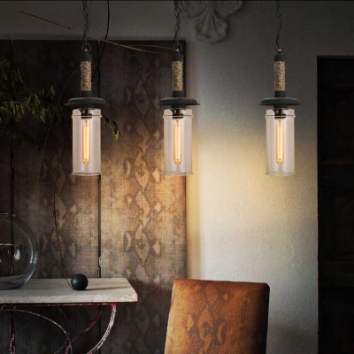 Clear Glass Tube Pendant Light 1 Light Retro Style Hanging Light in Beige for Shop Restaurant