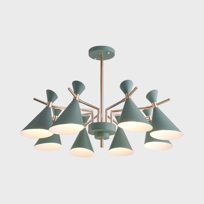 Contemporary Horn Chandelier Metal 8 Lights Macaron Pink/Green Pendant Light for Living Room
