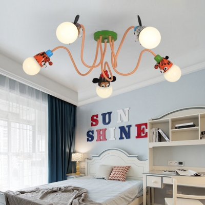 Creative Animal Semi Flush Mount Light Metal 4/5 Lights Colorful Ceiling Lamp for Boy Girl Bedroom