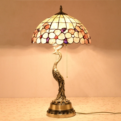 Creative Bead/Dragonfly/Flower Table Light with Peacock 2 Lights Stained Glass Desk Light for Bedroom