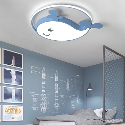 Cut Dolphin LED Ceiling Fixture Metal Blue/Pink/White Flush Mount Light for Child Bedroom