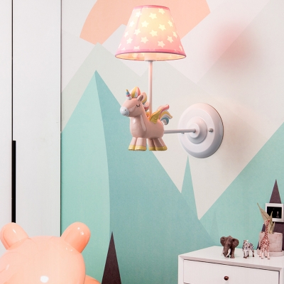 Cute Blue/Pink LED Wall Lamp Unicorn Decoration 1 Light Metal Sconce Light for Child Bedroom