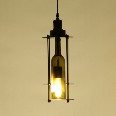 Edison Bulb Wine Bottle Pendant Light One Light Industrial Hanging Light in Black for Bar