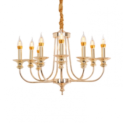 Elegant Style Gold Chandelier Candle Shape 10 Lights Metal Hanging Light for Foyer Hotel