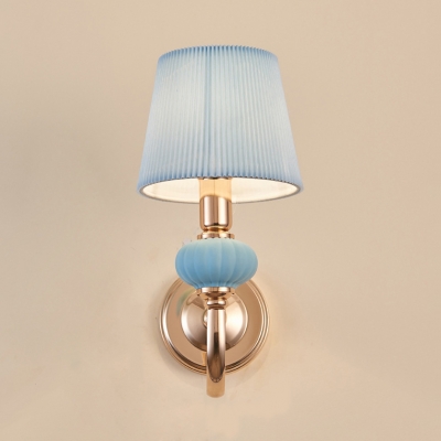 Fabric Tapered Shade Wall Light Girl Bedroom 1 Light Traditional Sconce Light in Blue/Pink