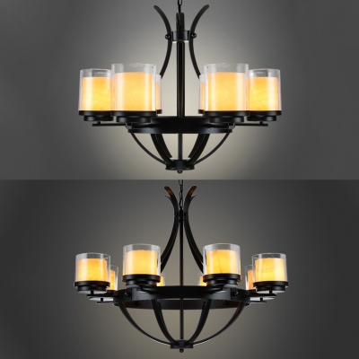 Flameless Candle Cafe Chandelier Metal 6/8 Lights Traditional Suspension Lamp in Black