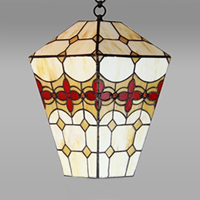 Floral Theme Pendant Light 1 Light Rustic Stained Glass Hanging Lamp in Beige for Balcony