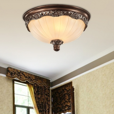 Frosted Glass Dome Flush Mount Light Living Room 3 Lights Traditional Ceiling Light in White