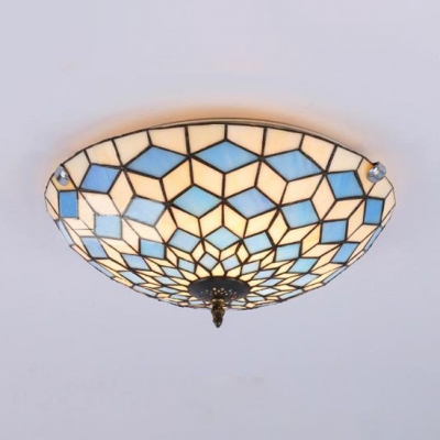 Glass Bowl Shade Ceiling Mount Light Nautical Style LED Flush Light in Blue for Kid Bedroom