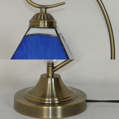 Glass Craftsman Desk Light Study Room 1 Head Vintage Tiffany Table Light in Blue with Plug-In Cord