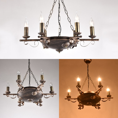 Brass Candle Shape Chandelier 6/9/12 Lights Retro Loft Metal Pendant Lamp for Living Room