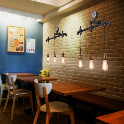 Industrial Stylish Rust Wall Light Open Bulb 3 Lights Metal Hanging Wall Sconce for Restaurant
