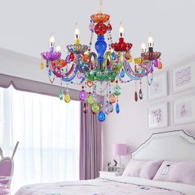 Kindergarten Candle Chandelier Crystal 6/8 Lights Decorative Color Suspension Light