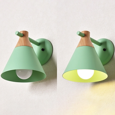 Kitchen Bedroom Conical Wall Light Metal 1 Light Simple Style Macaron Colored Sconce Light