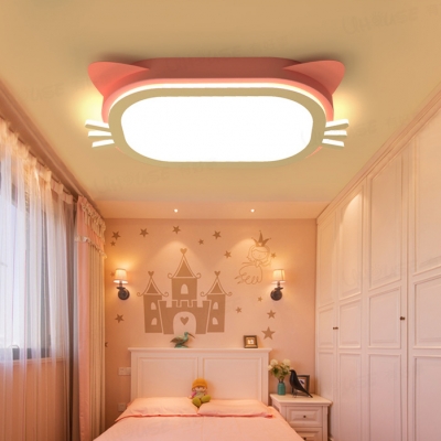 Kitty Girls Bedroom LED Flushmount Light Acrylic Lovely Ceiling Lamp in Warm/White