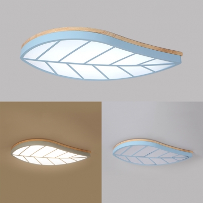 Leaf Shape LED Ceiling Mount Light Cute Acrylic Blue Flush Mount Light in Warm/White for Kindergarten