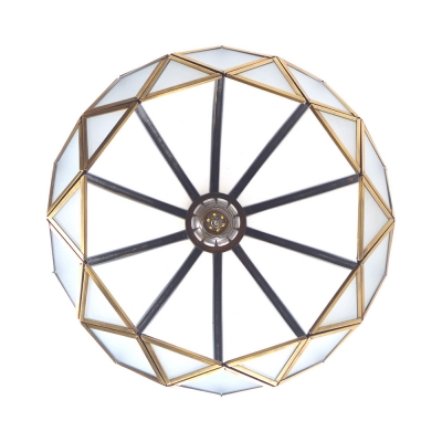 Living Room Dome Ceiling Light Glass 1 Light Colonial Style Brass Suspension Light