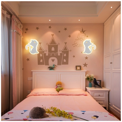 Lovely White LED Scone Lamp with Cat Acrylic Slim Panel Sconce Light in Warm for Boy Girl Bedroom