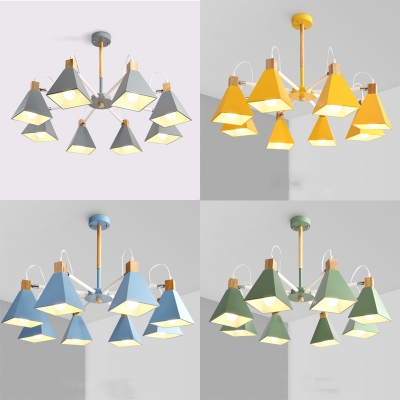Macaron Color Trapezoid Chandelier 8 Lights Contemporary Metal Ceiling Light for Dinging Room