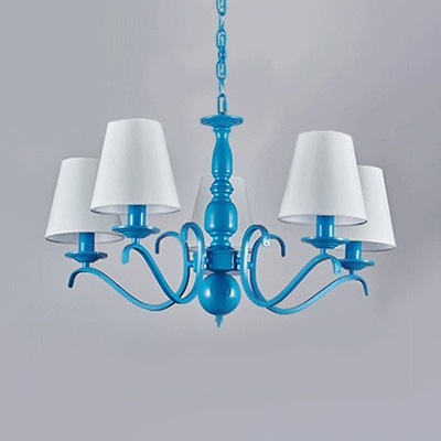 Mediterranean Style Tapered Shade Chandelier Metal 5 Lights Blue