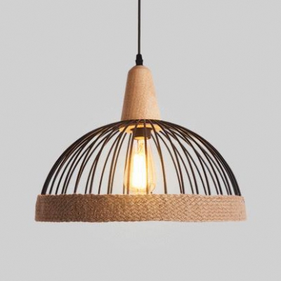 Metal Domed Wire Frame Pendant Light for Cafe One Light Rustic Hanging Lamp in Black/White