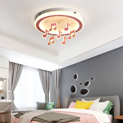 Metal Musical Note LED Ceiling Fixture Child Bedroom Nordic Style Flush Mount Light in Warm/White