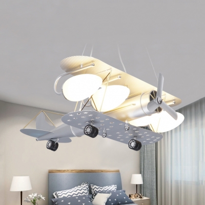 Metal Propeller Airplane Hanging Light Child Bedroom 3/5 Heads Modern Creative Pendant Light in Silver
