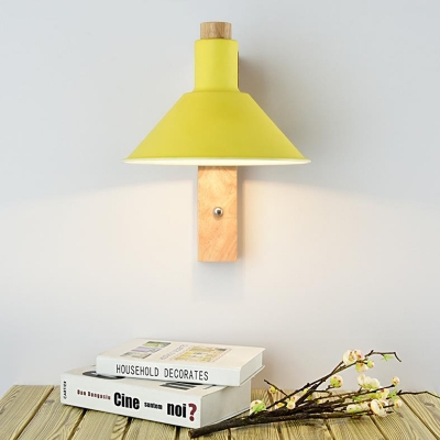Modern Macaron Green/Yellow/White Cone 1 Light Metal Wood Rotatable Sconce Light for Hallway