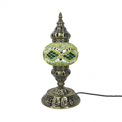 Moroccan Antique Plug-In Desk Light Melon Shade 1 Light Glass Metal Table Lamp for Hotel