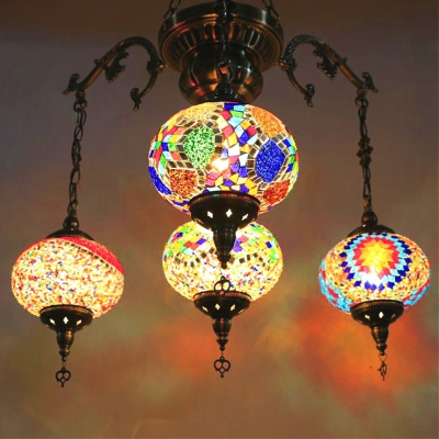 Multi-Color Oval Shade Chandelier 4 Lights Art Deco Glass Hanging Light for Dining Room