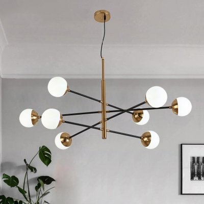 Nordic Style Gold Suspension Light with Globe Shade 4/6/8 Lights Opal Glass Chandelier for Restaurant