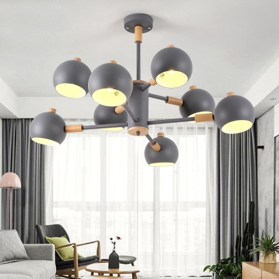 Nordic Style Orb Hanging Lighting Metal 8 Light Macaron White/Green/Gray Chandelier for Bedroom