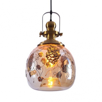 Orb Shade Suspension Light with Grapes Decoration Creative Glass Hanging Light for Hallway