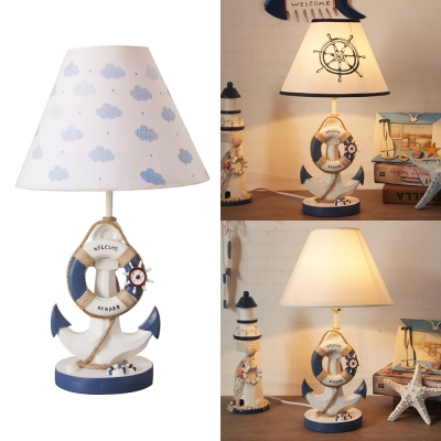 Resin Lifebuoy Desk Light Kid Bedroom 1 Light Nautical Style LED Nightlight in Dark Blue