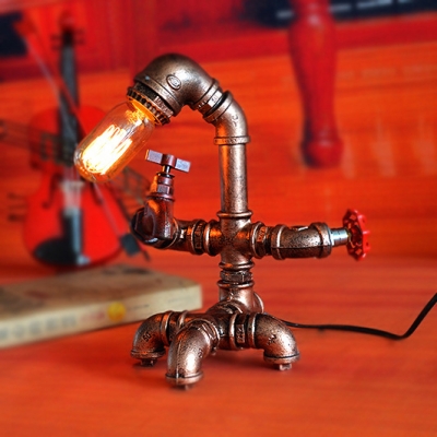 Restaurant Water Pipe Desk Light Edison Bulb 1 Light Retro Loft Bronze Table Lamp