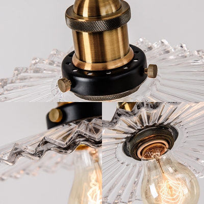 Retro Loft Scalloped Edge Pedant Lamp 3/5 Lights Clear Glass Ceiling Lamp in Brass for Living Room
