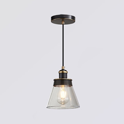 Retro Stylish Pendant Light Bucket Shade One Light Amber/Clear/Smoke Gray Glass Hanging Light for Foyer