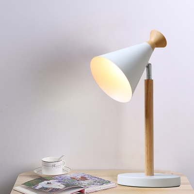 Rotatable Metal Conical LED Study Light 1 Head Contemporary Macaron Colored Desk Lamp for Bedroom