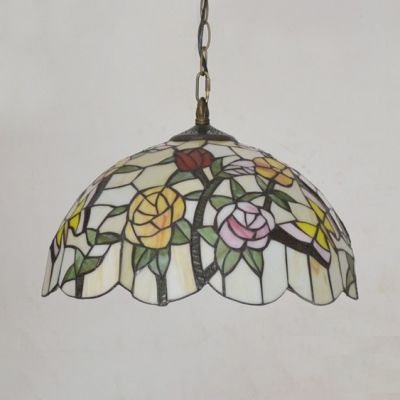 Rustic Style Multi-Color Ceiling Pendant Flowers/Cow Glass Handmade Hanging Lamp for Restaurant