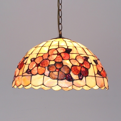 Rustic Style Plum Blossom Ceiling Lamp Glass Shell 16 Inch Beige Suspension Light for Bar