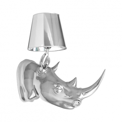 Rustic Tapered Shade Wall Light Metal 1 Light Gold/Silver Sconce Lamp with Rhinoceros for Restaurant