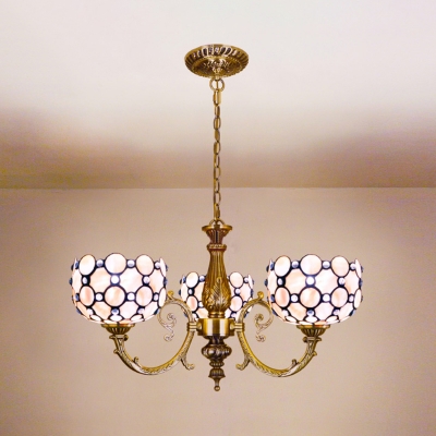 Shell Bowl Shade Chandelier 3 Lights Antique Style Hanging Light in White for Foyer Hallway