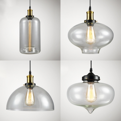Simple Style Pendant Light Clear Glass Single Light Ceiling Pendant for Dining Table Cafe