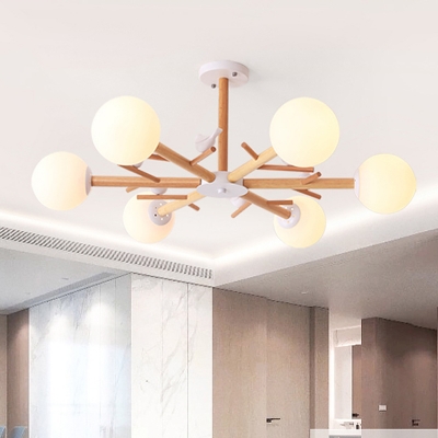Simple Style Sphere Chandelier with Bird Glass 3/6/8 Lights White Pendant Light for Villa