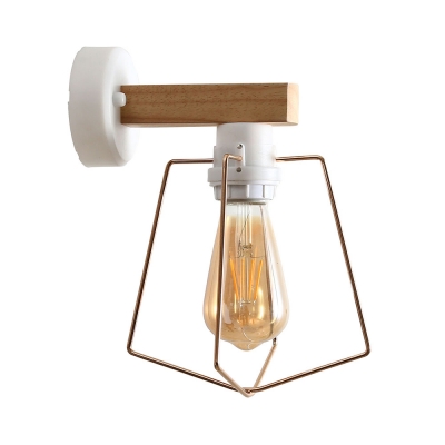 Simple Style Wire Frame Wall Light One Head Wood Sconce Light in Beige for Hallway Kitchen