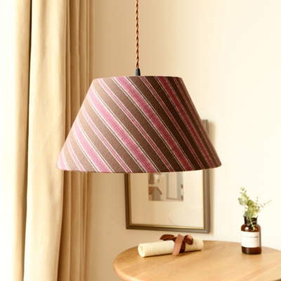 Tapered Shade Hallway Suspension Light with Plaid/Stripe Pattern Fabric 1 Light Modern Ceiling Light